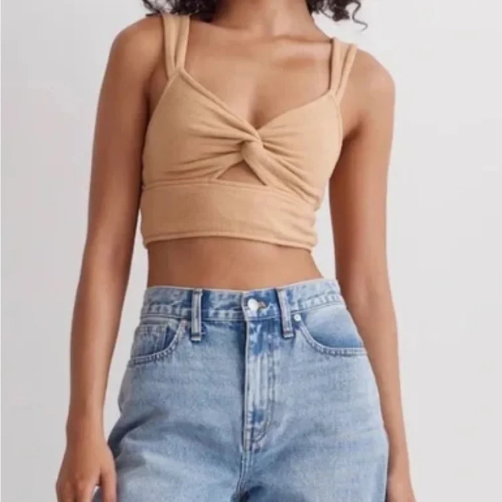 Madewell Women's Tan Twist-Front Cut Out Crop Top Small NWT - Picture 1 of 8